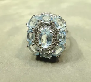 Blue topaz Cluster style Gemstone Ring