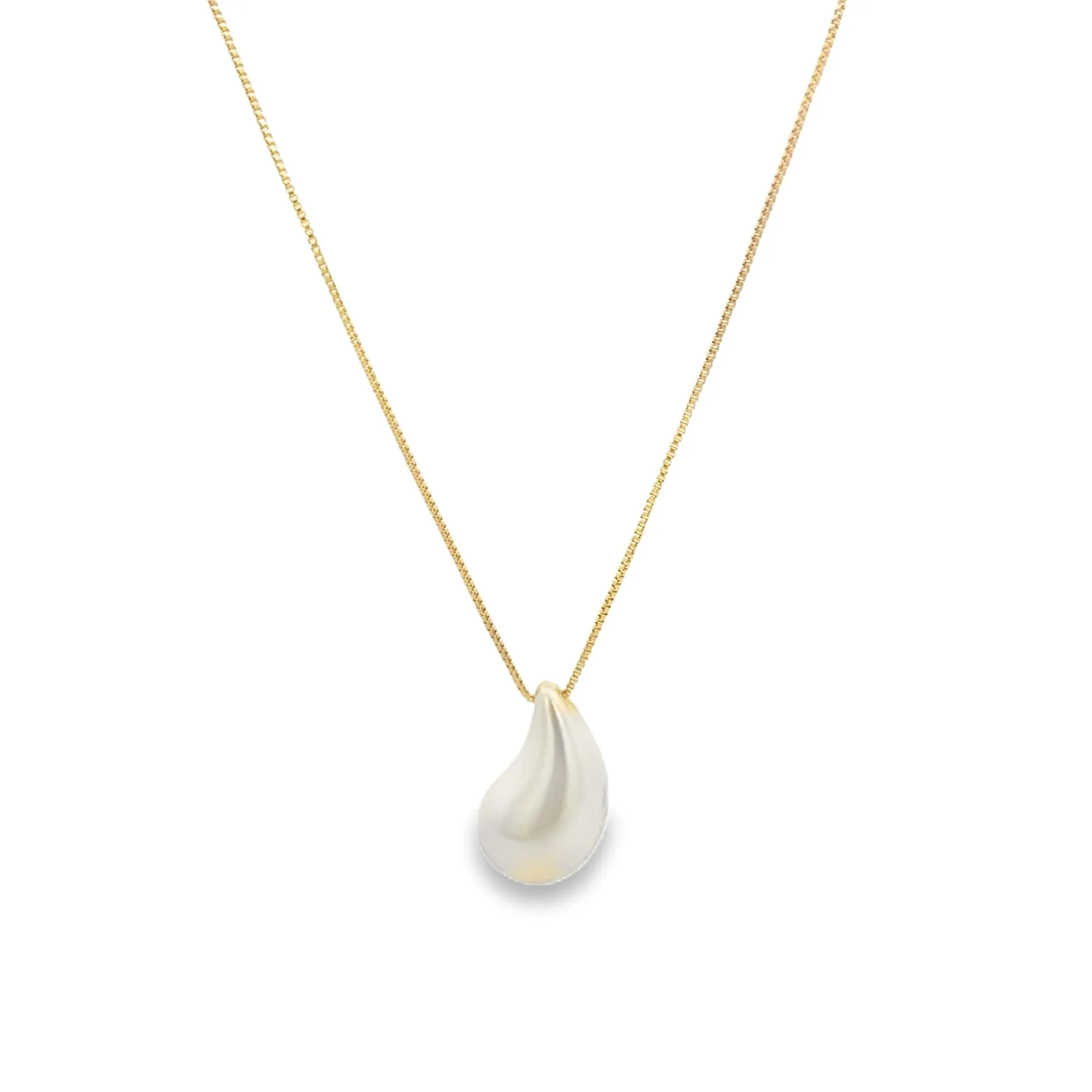 Box Chain Pearl Tear Drop Charm Necklace (H286)