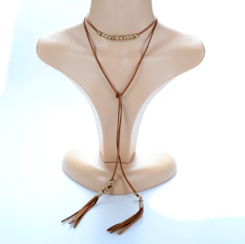 Brown Velvet Chokers Necklaces With Gold Plated Beads