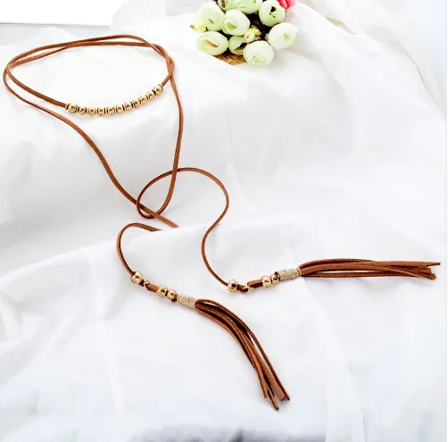 Brown Velvet Chokers Necklaces With Gold Plated Beads