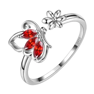 Butterfly Ring Open Birthstone January Garnet Women Girls Jewelry Birthday Gift