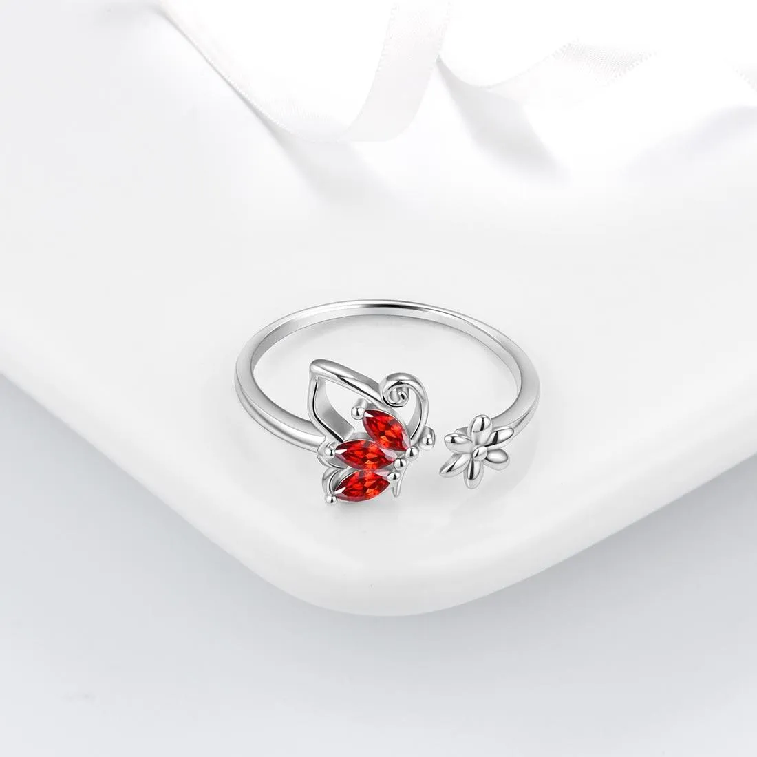 Butterfly Ring Open Birthstone January Garnet Women Girls Jewelry Birthday Gift