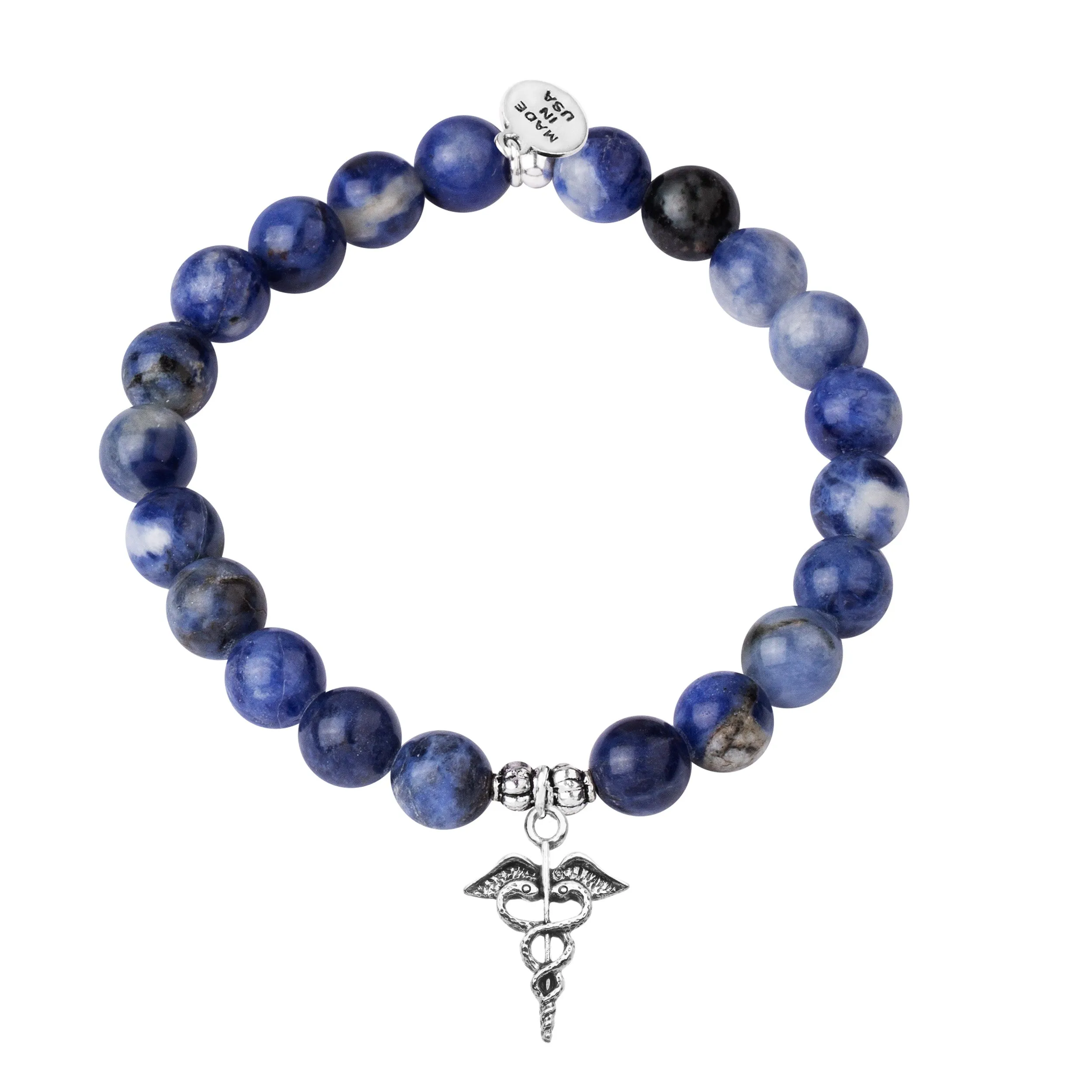 Caduceus (Medical Symbol) | Stone Beaded Charm Bracelet | Sodalite