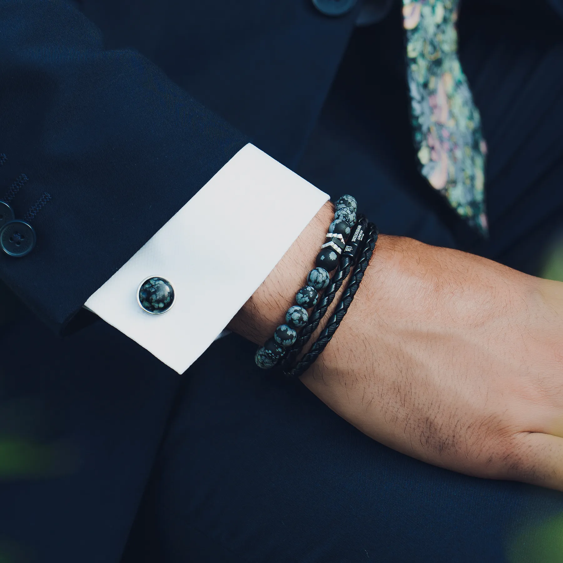 Chelsea Leather Bracelet In Black With Aluminium Clasp