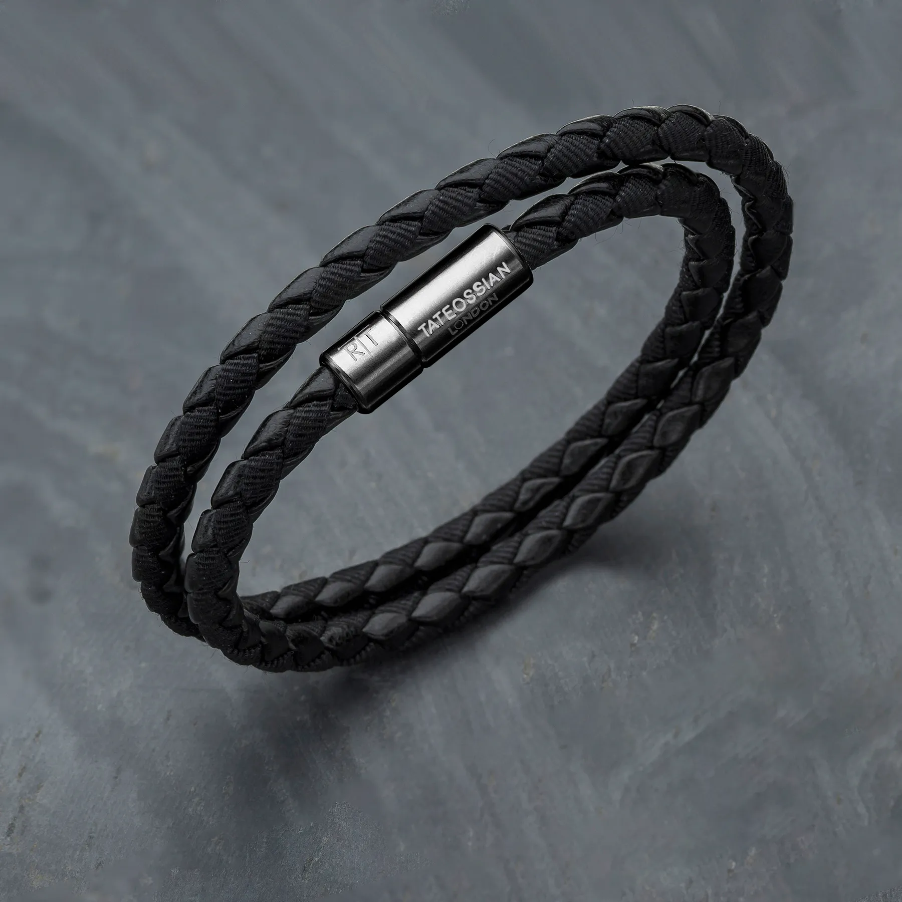 Chelsea Leather Bracelet In Black With Aluminium Clasp