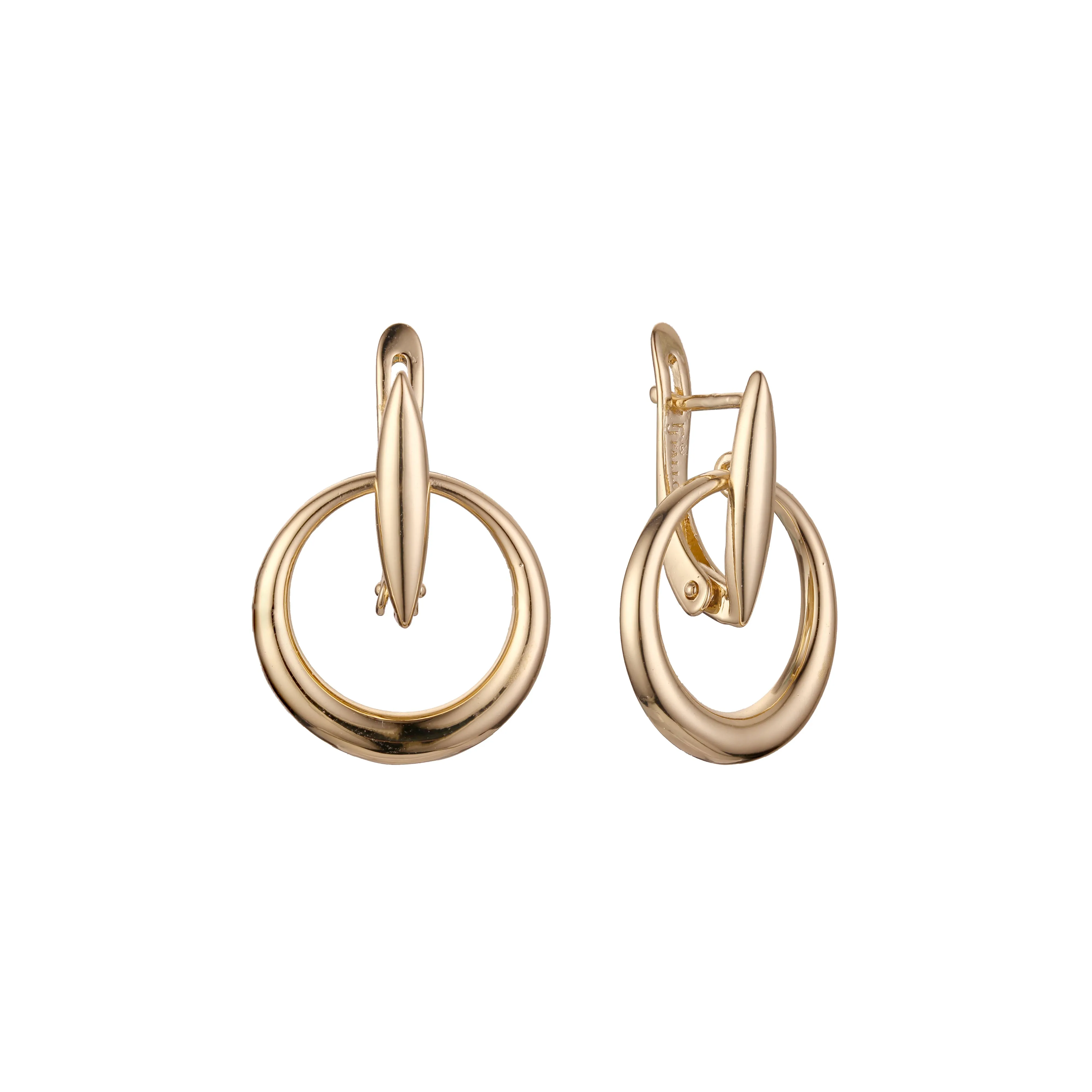 .Circle simplisist drop earrings plated in 14K Gold, Rose Gold, two tone