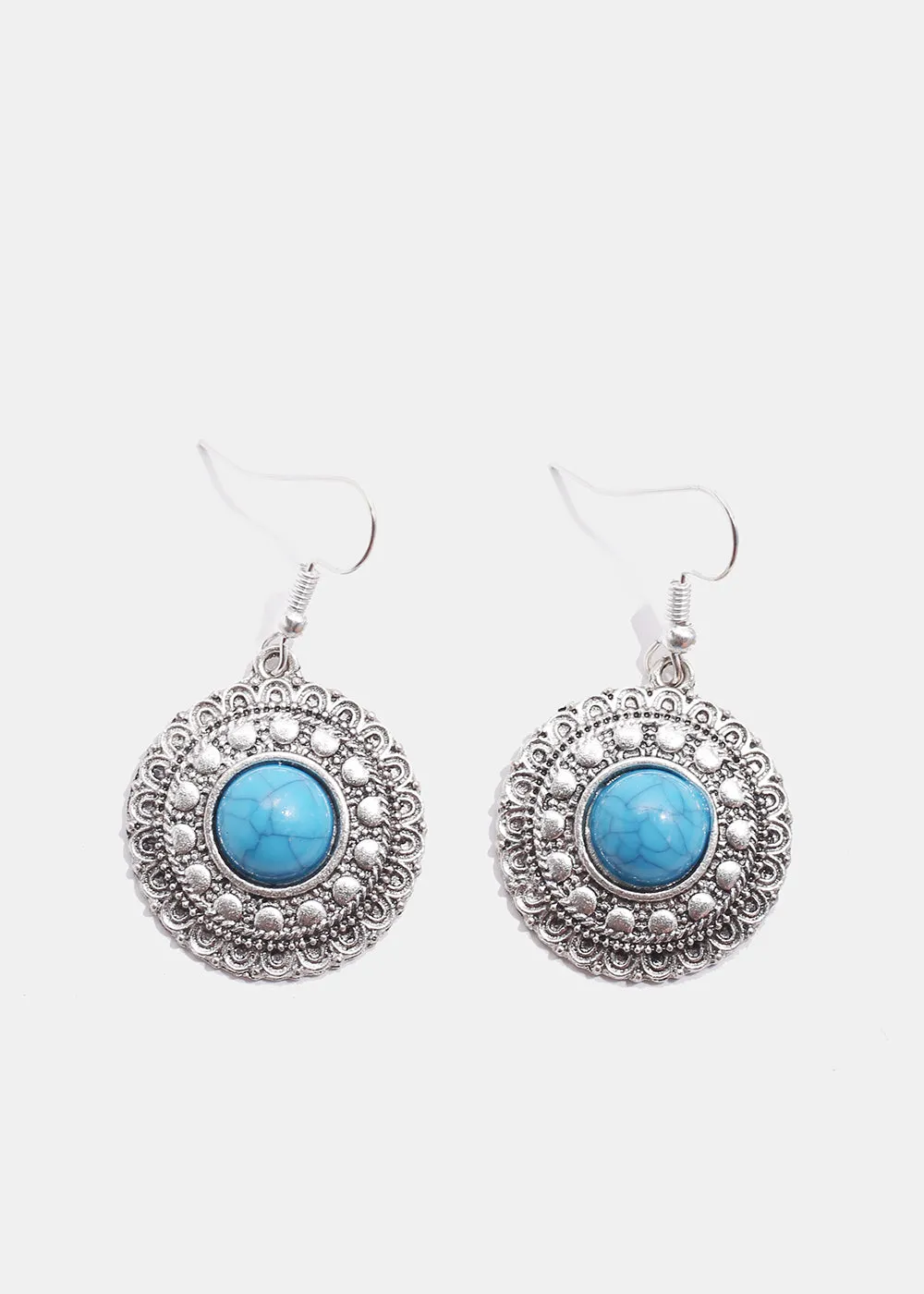 Circle Turquoise Stone Earrings