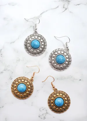 Circle Turquoise Stone Earrings