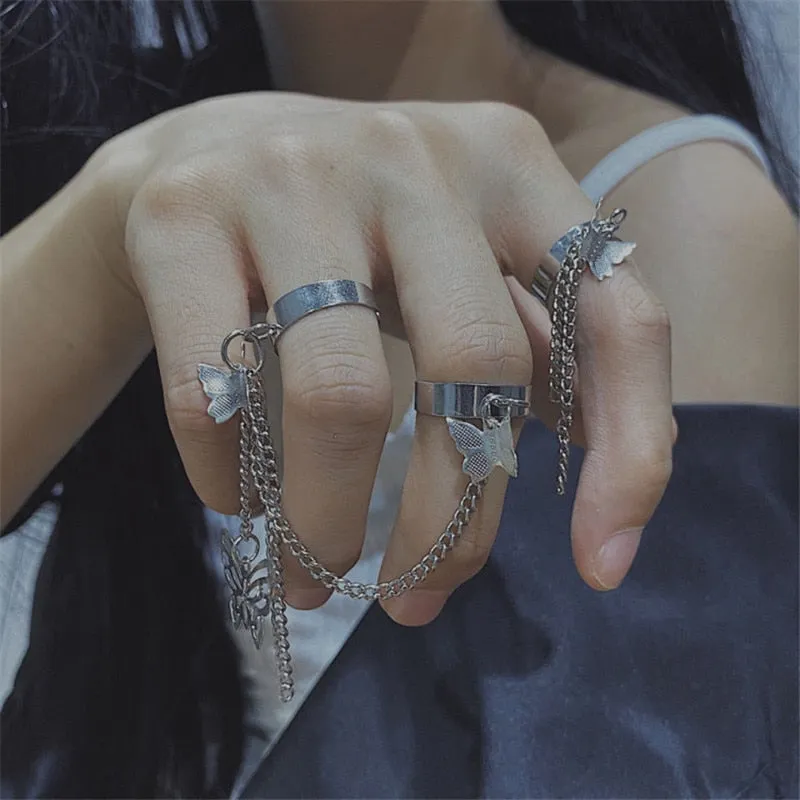 Creative Geometric Silver Ring Set with Hollow Irregular Style