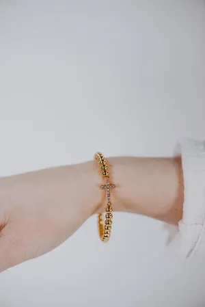 Cross Beaded Ball Bracelet | 18K Gold Plated