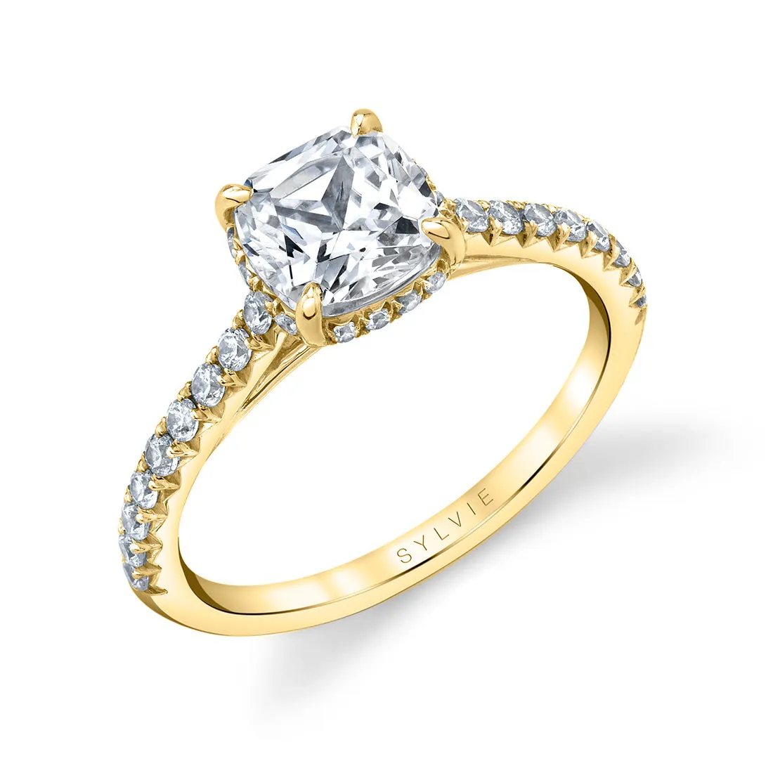 Cushion Cut Classic Hidden Halo Engagement Ring - Harmonie 18k Gold Yellow