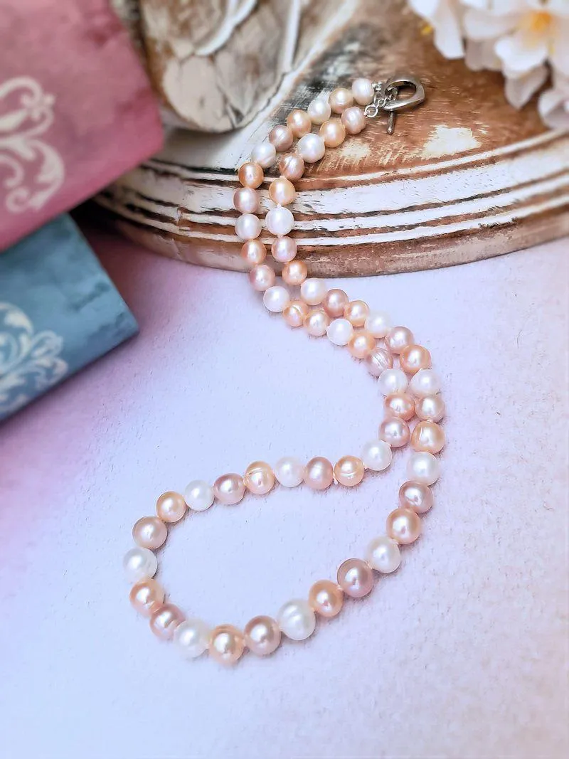 Dainty Pearl Necklace - Ivory or Peach Mix