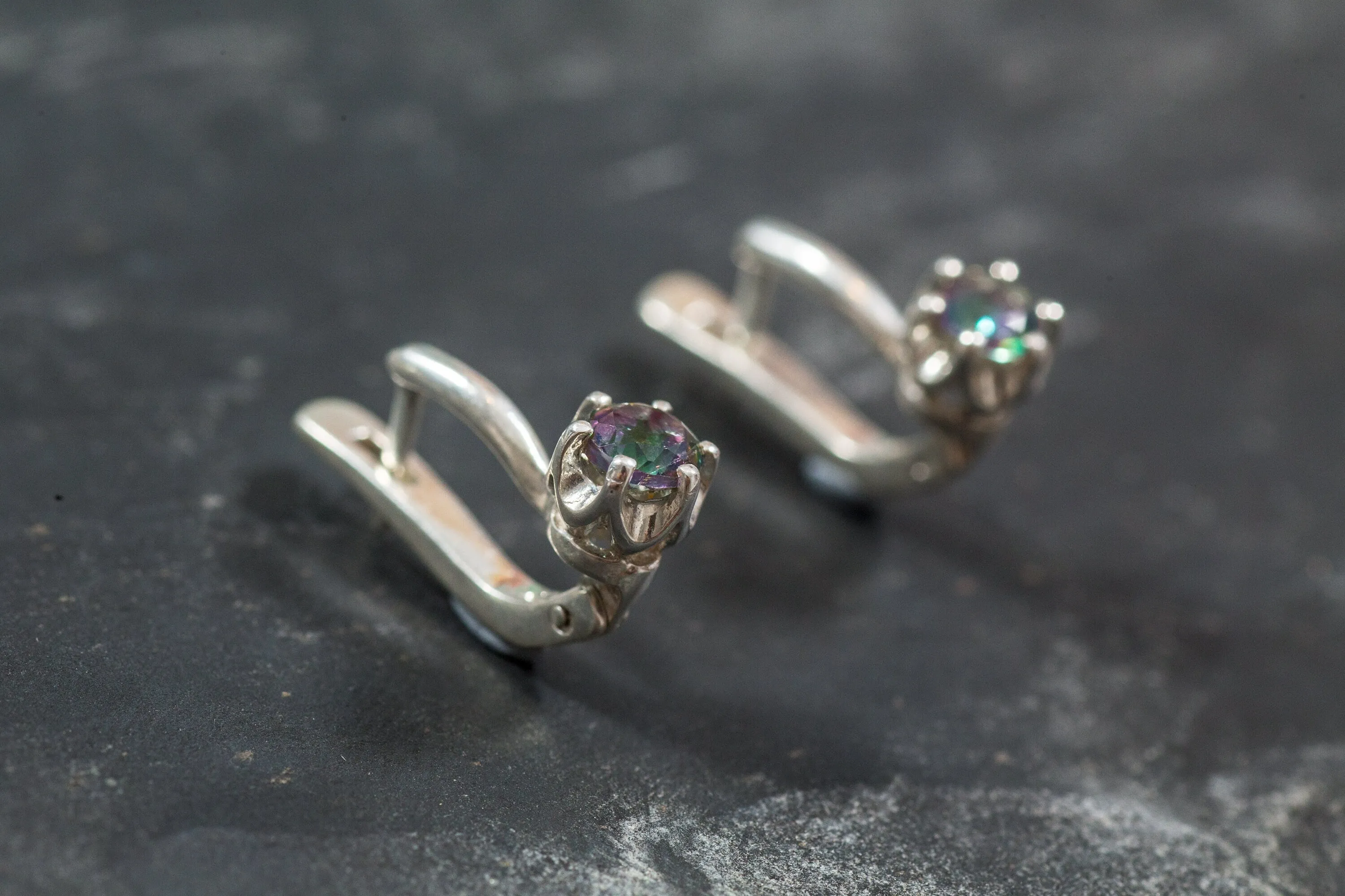 Dainty Topaz Earrings - Mystic Topaz Earrings - Round Drop Earrings