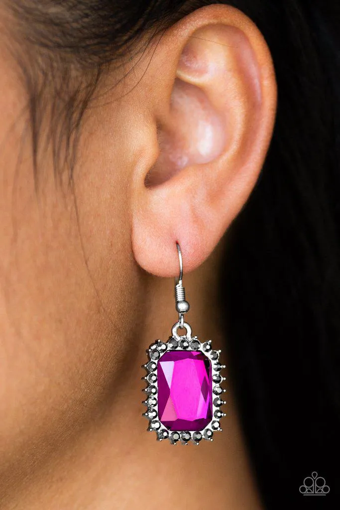 Downtown Dapper Hot Pink Rhinestone Earrings - Paparazzi Accessories