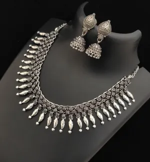 Elegant German silver Neckset with Jhumka Earrings