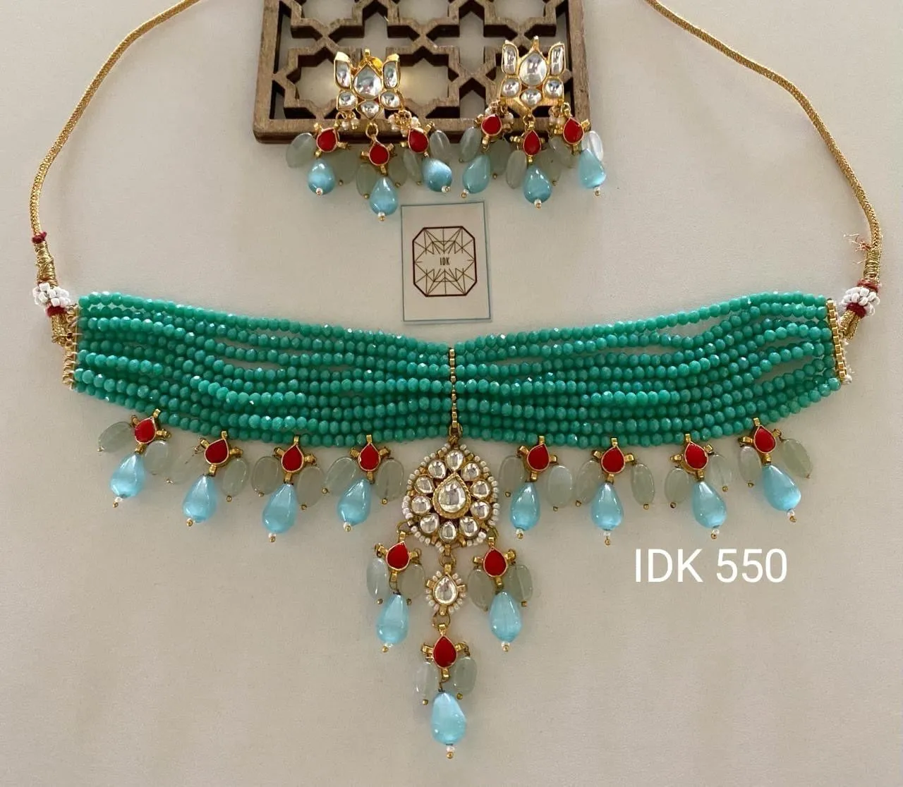 Emerald Blue Choker Set Kundan chokers