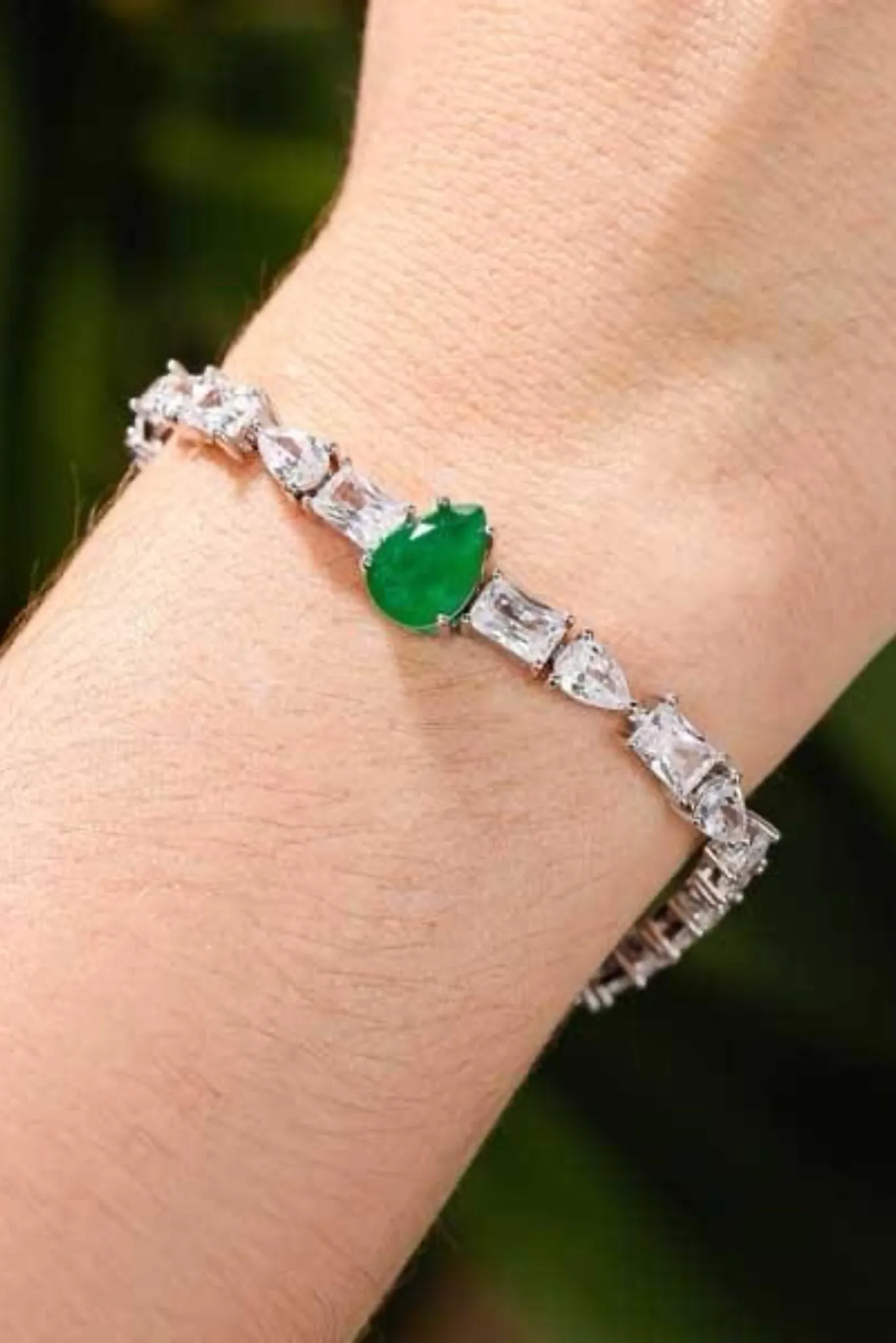 Emerald Teardrop Silver Bracelet