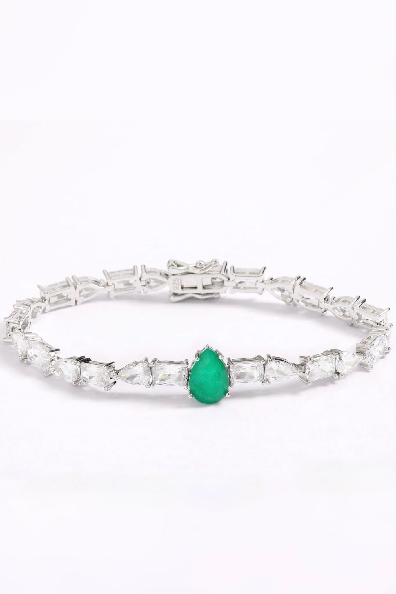 Emerald Teardrop Silver Bracelet