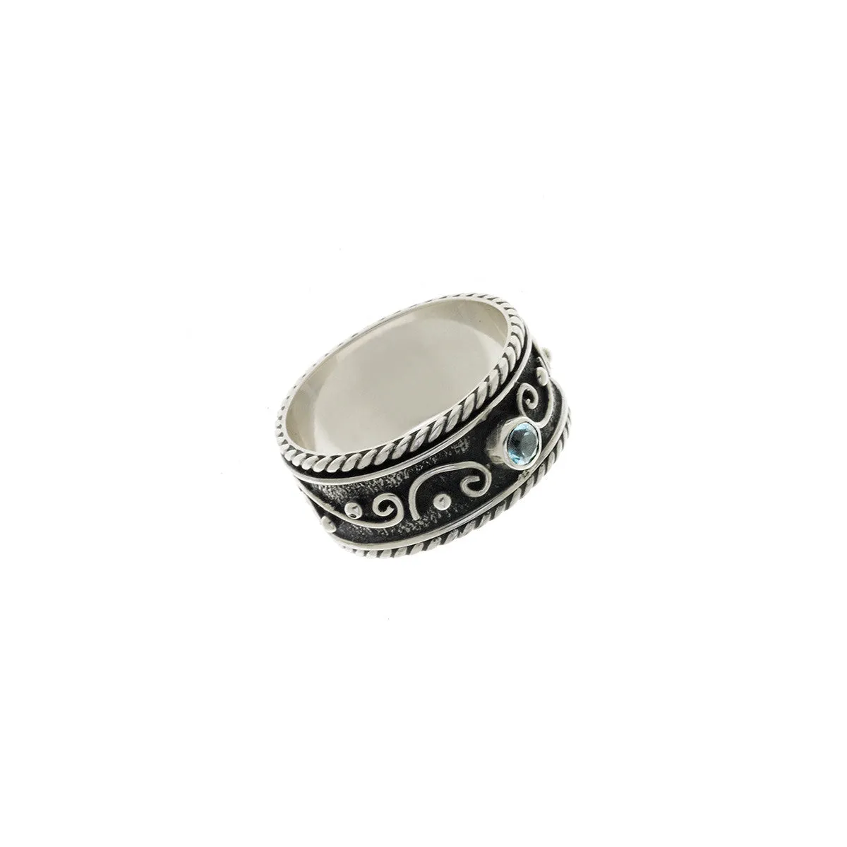 Ethos Sterling Silver And Blue Topaz Spinner Ring