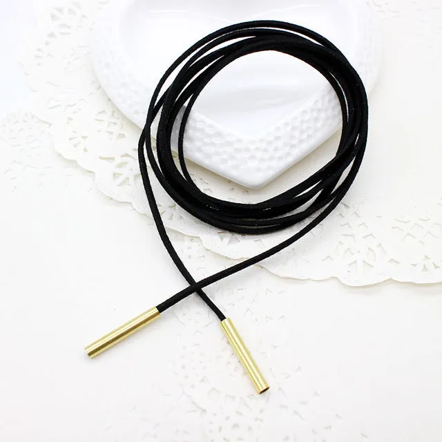 Fashion bohemia Black leather choker Necklace Velvet layer torque hollow tube statement Long rope collier Gothic Charms jewelry