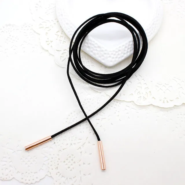 Fashion bohemia Black leather choker Necklace Velvet layer torque hollow tube statement Long rope collier Gothic Charms jewelry