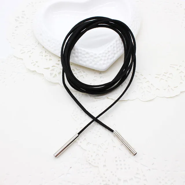 Fashion bohemia Black leather choker Necklace Velvet layer torque hollow tube statement Long rope collier Gothic Charms jewelry