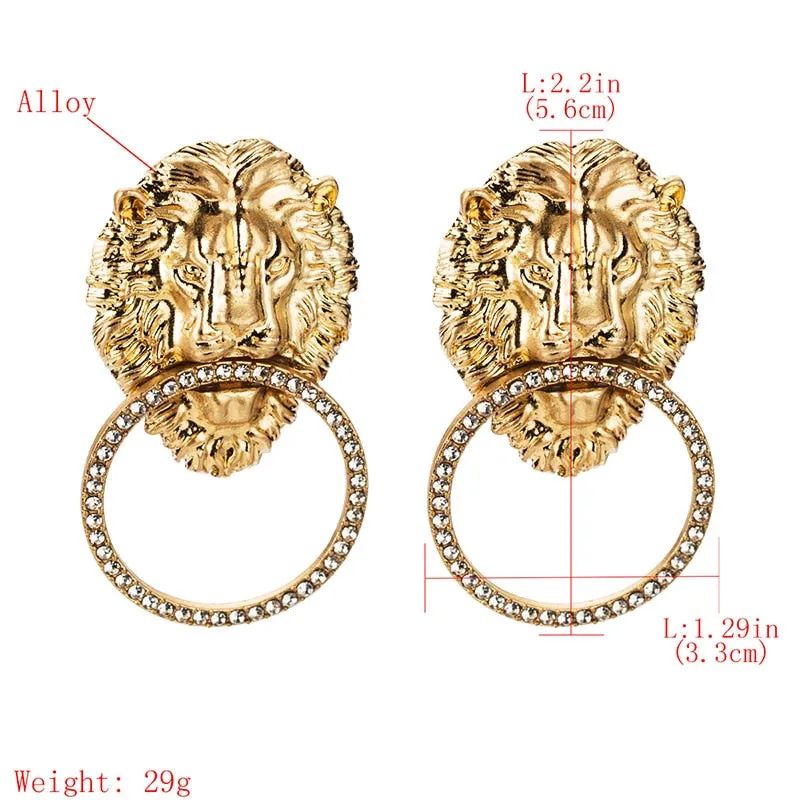 Fashionable and Changeable Antique Gold Lion Pattern Dangle Earrings