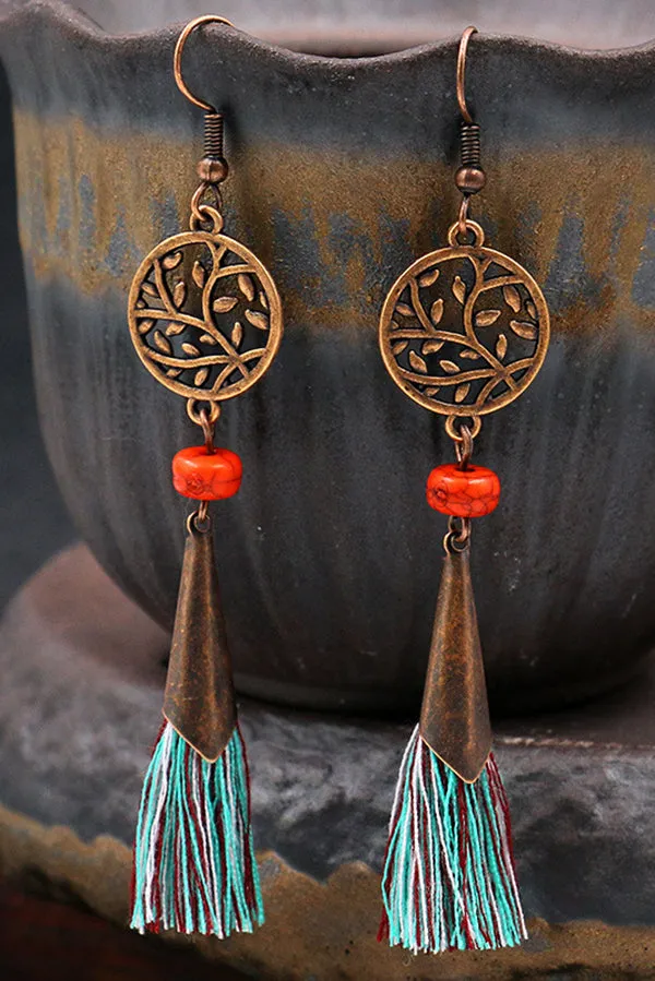 Fashionable Hollow Carved Alloy Tassel Retro Earrings