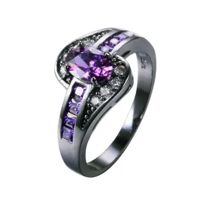 Female Purple Oval Ring Fashion White & Black Gold Filled Jewelry Vintage Wedding Rings For Women Birthday Stone Gifts