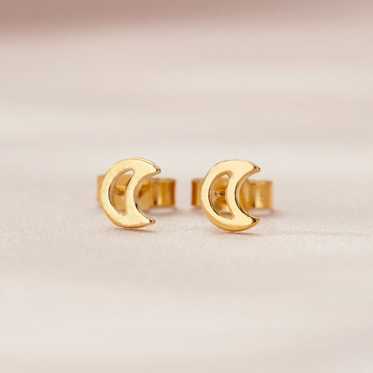 Fine Crescent Moon Stud Earrings