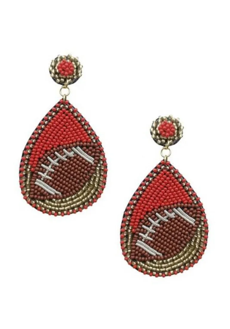 Football Teardrop Bead Stud Earrings