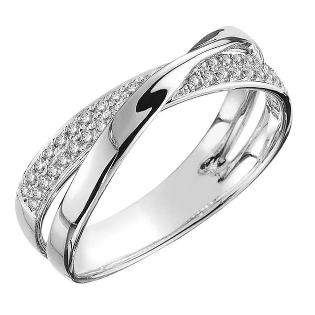 Fresh Two Tone X Shape Cross Ring  in dazzling CZ Stone