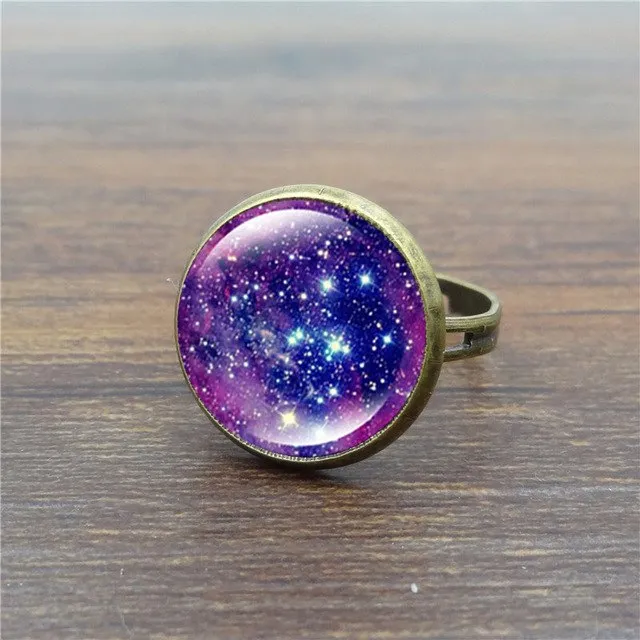 Galaxy Space Glass Cabochon ring adjustable