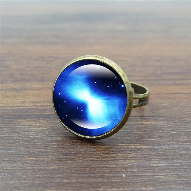 Galaxy Space Glass Cabochon ring adjustable