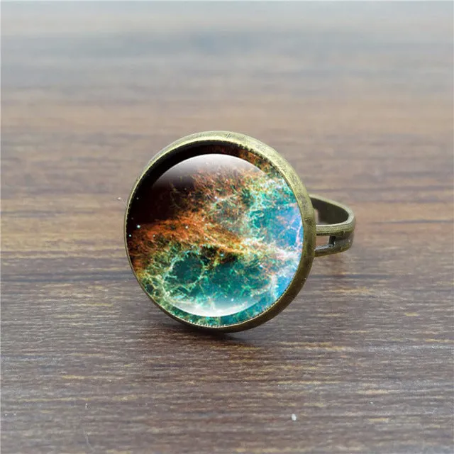 Galaxy Space Glass Cabochon ring adjustable