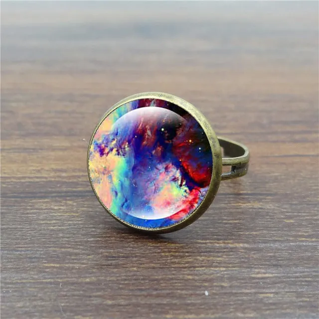 Galaxy Space Glass Cabochon ring adjustable