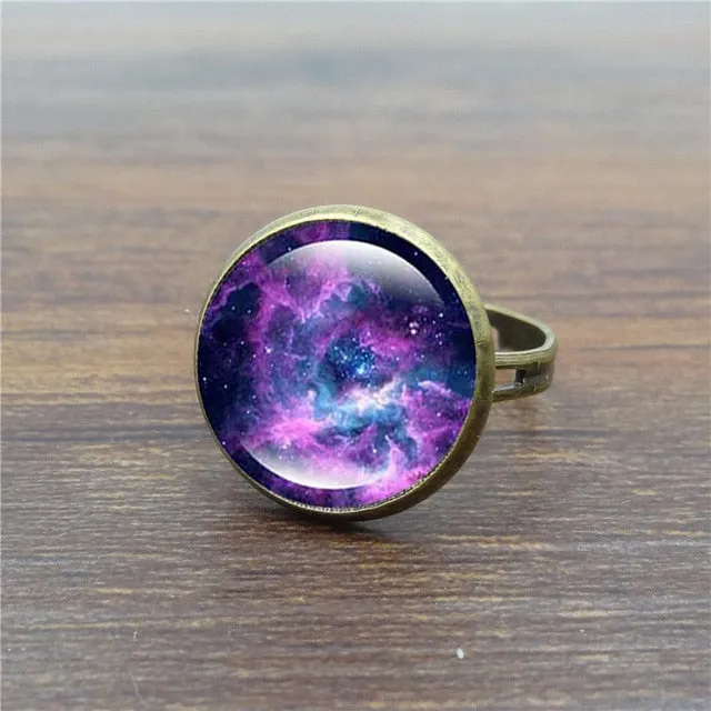 Galaxy Space Glass Cabochon ring adjustable