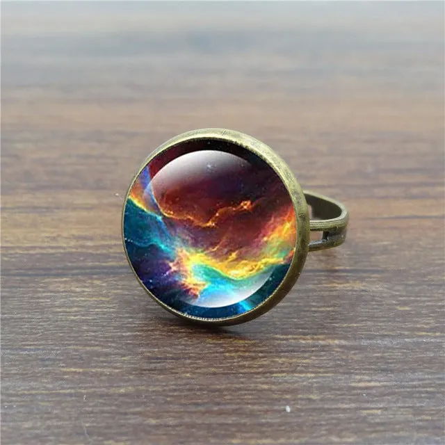 Galaxy Space Glass Cabochon ring adjustable