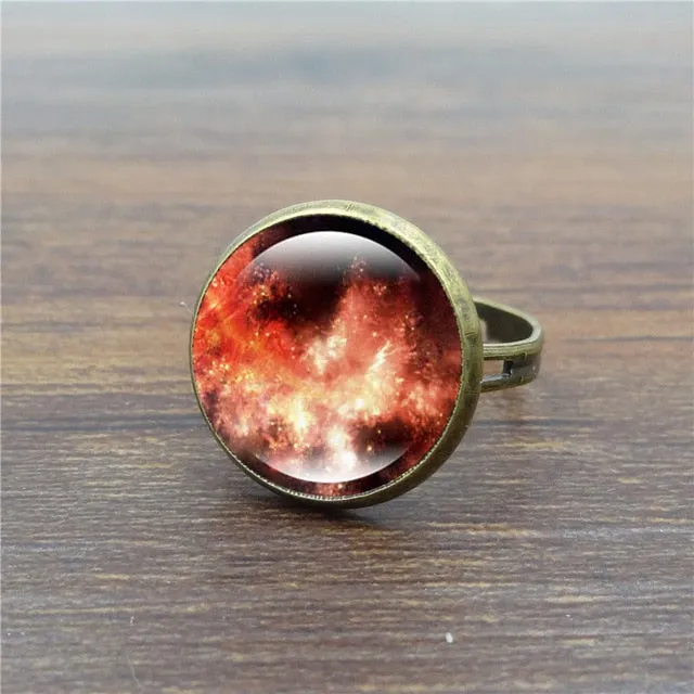 Galaxy Space Glass Cabochon ring adjustable