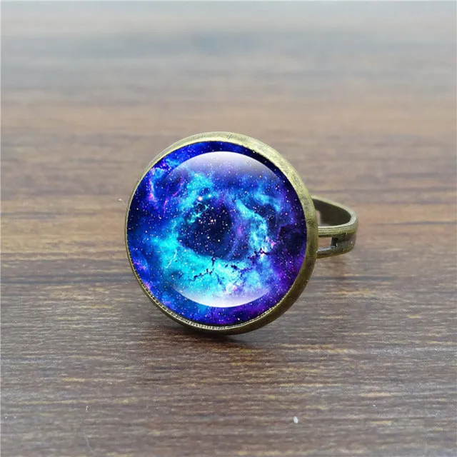 Galaxy Space Glass Cabochon ring adjustable