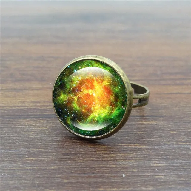 Galaxy Space Glass Cabochon ring adjustable