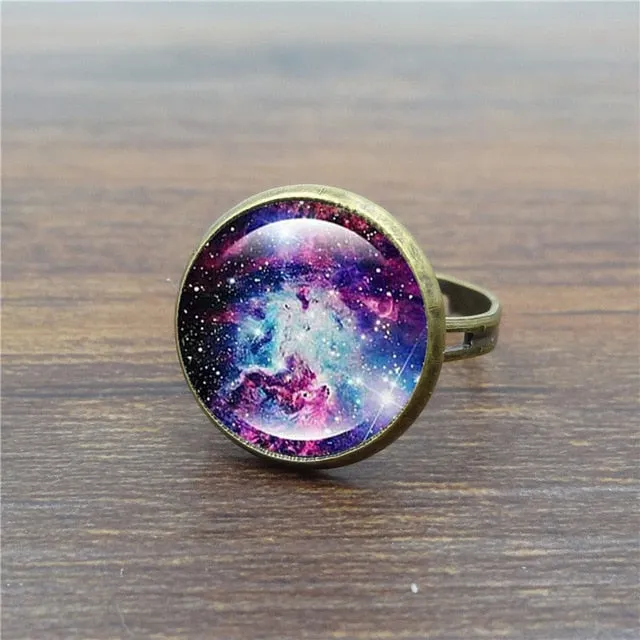 Galaxy Space Glass Cabochon ring adjustable