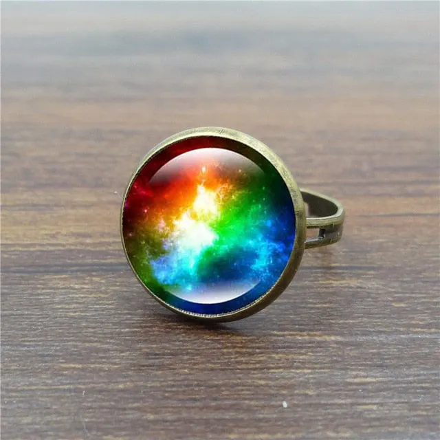 Galaxy Space Glass Cabochon ring adjustable