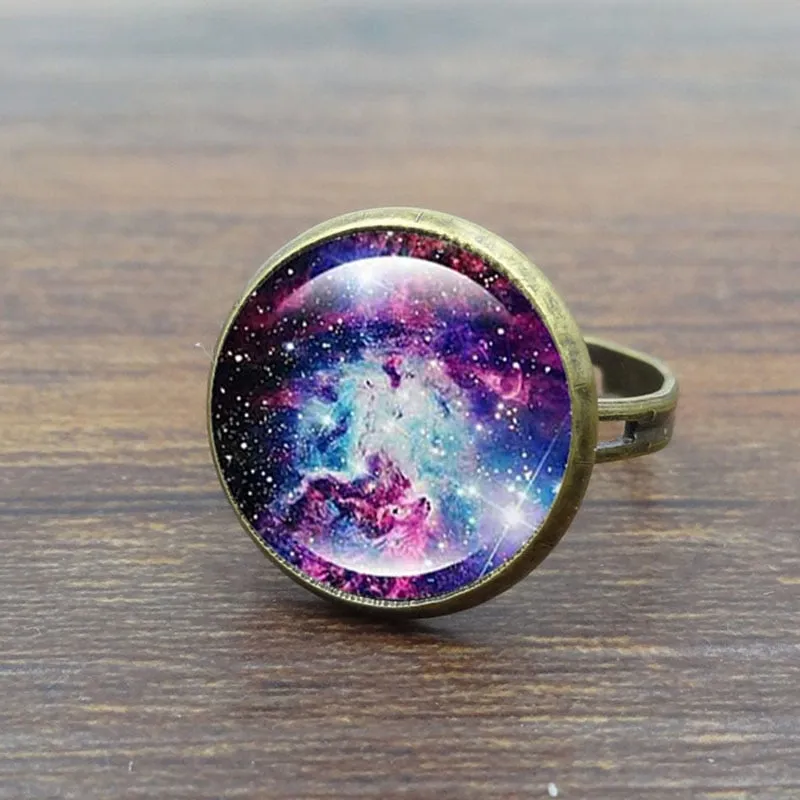 Galaxy Space Glass Cabochon ring adjustable