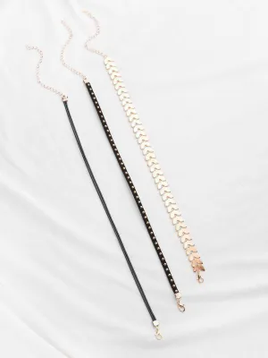 Geometric Chain And Beaded Velvet Choker Set