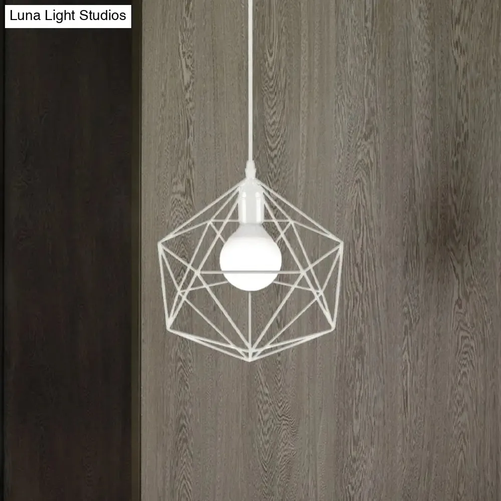 Geometric Metal Pendant Light - Industrial Living Room Hanging Light in Black/White - 3 Sizes Available