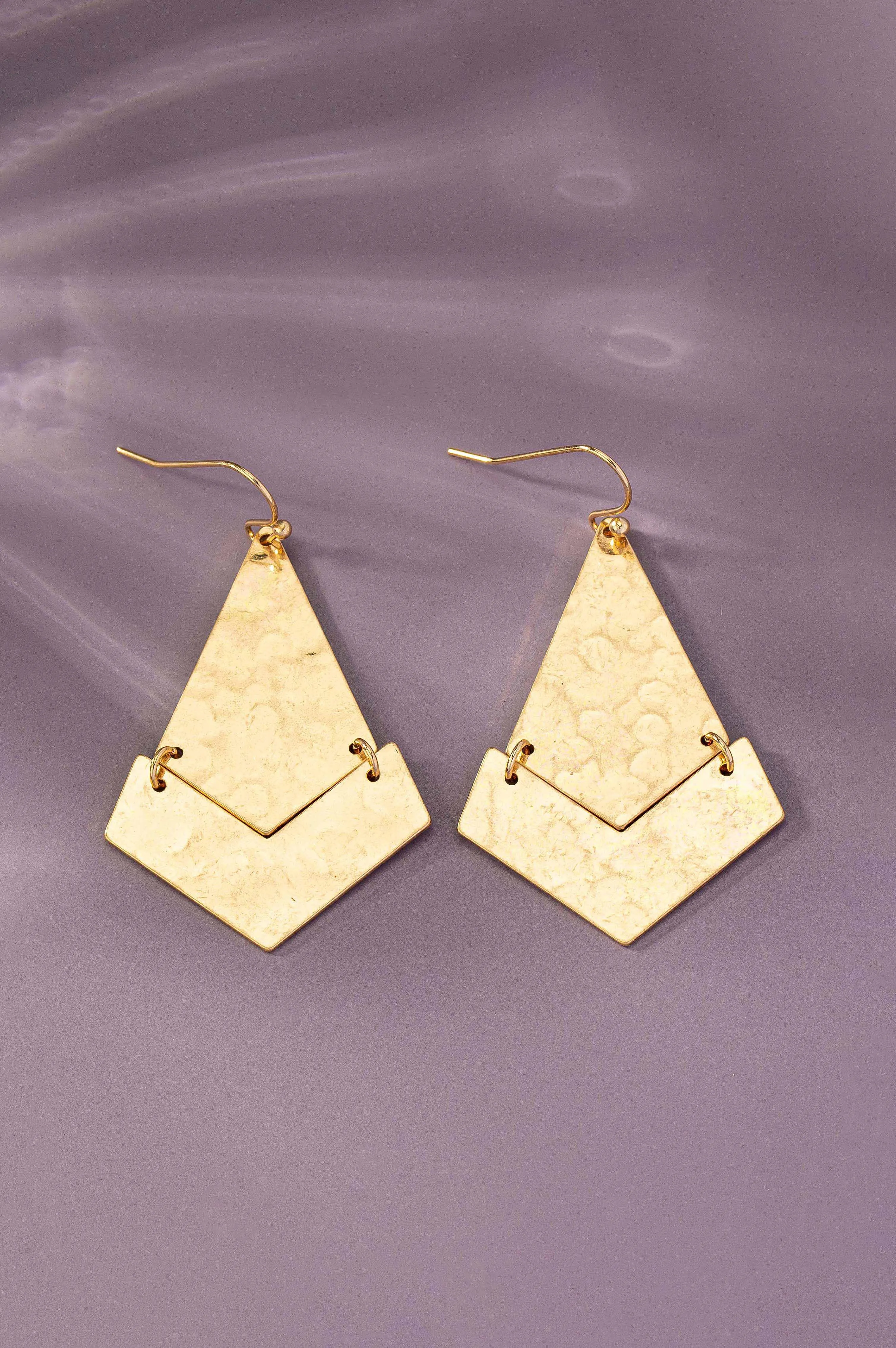 Gold Hammered Metal Geo Shape Drop Earrings