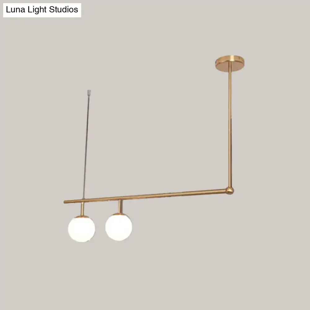 Gold Right Angled Bar Hanging Light Kit - Minimalist Pendant Lamp with Opal Glass Shade