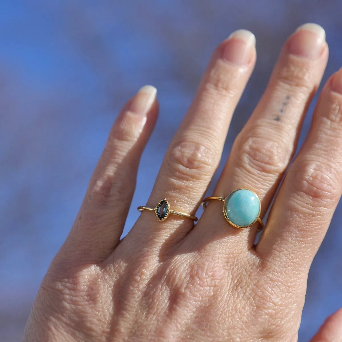 Gold Vermeil Marquis Cut Milgrain Edge London Blue Topaz Ring