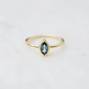 Gold Vermeil Marquis Cut Milgrain Edge London Blue Topaz Ring